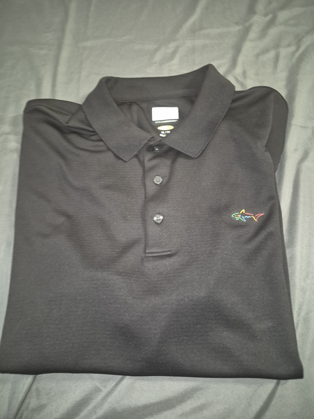 Men's Black Polo Shirt with Multicolor Shark Embroidery